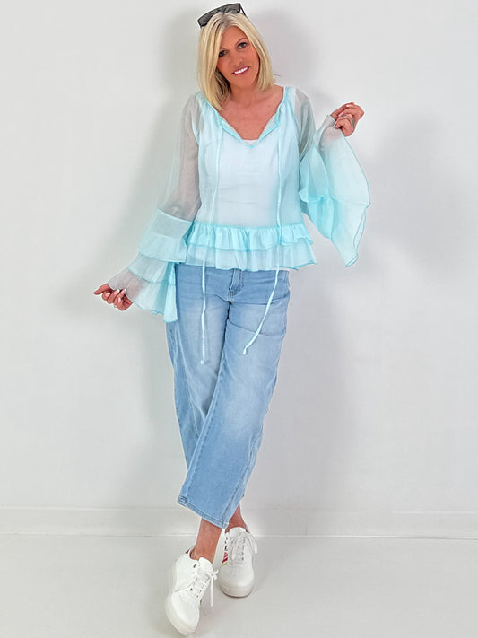 Light tunic with ruffles - mint