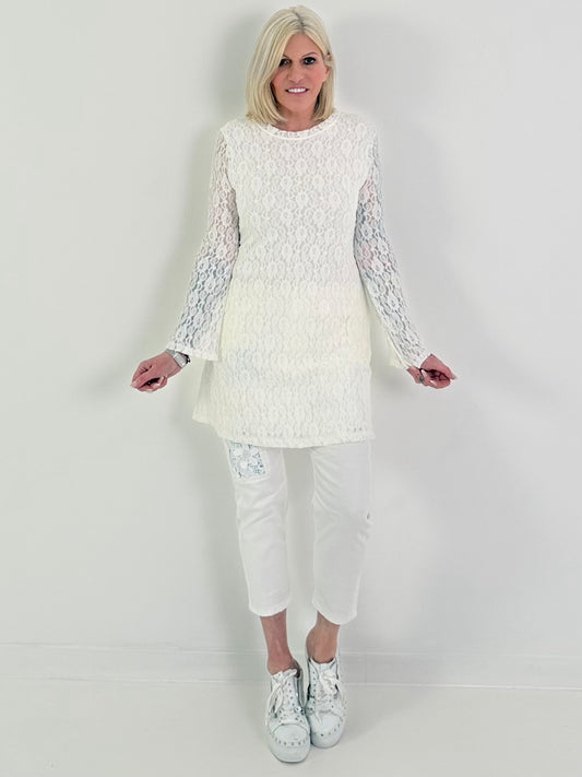 Spitzentunika/Kleid mit Eingriffstaschen - weiss