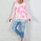 Pullover Batikmuster - weiss-rosa