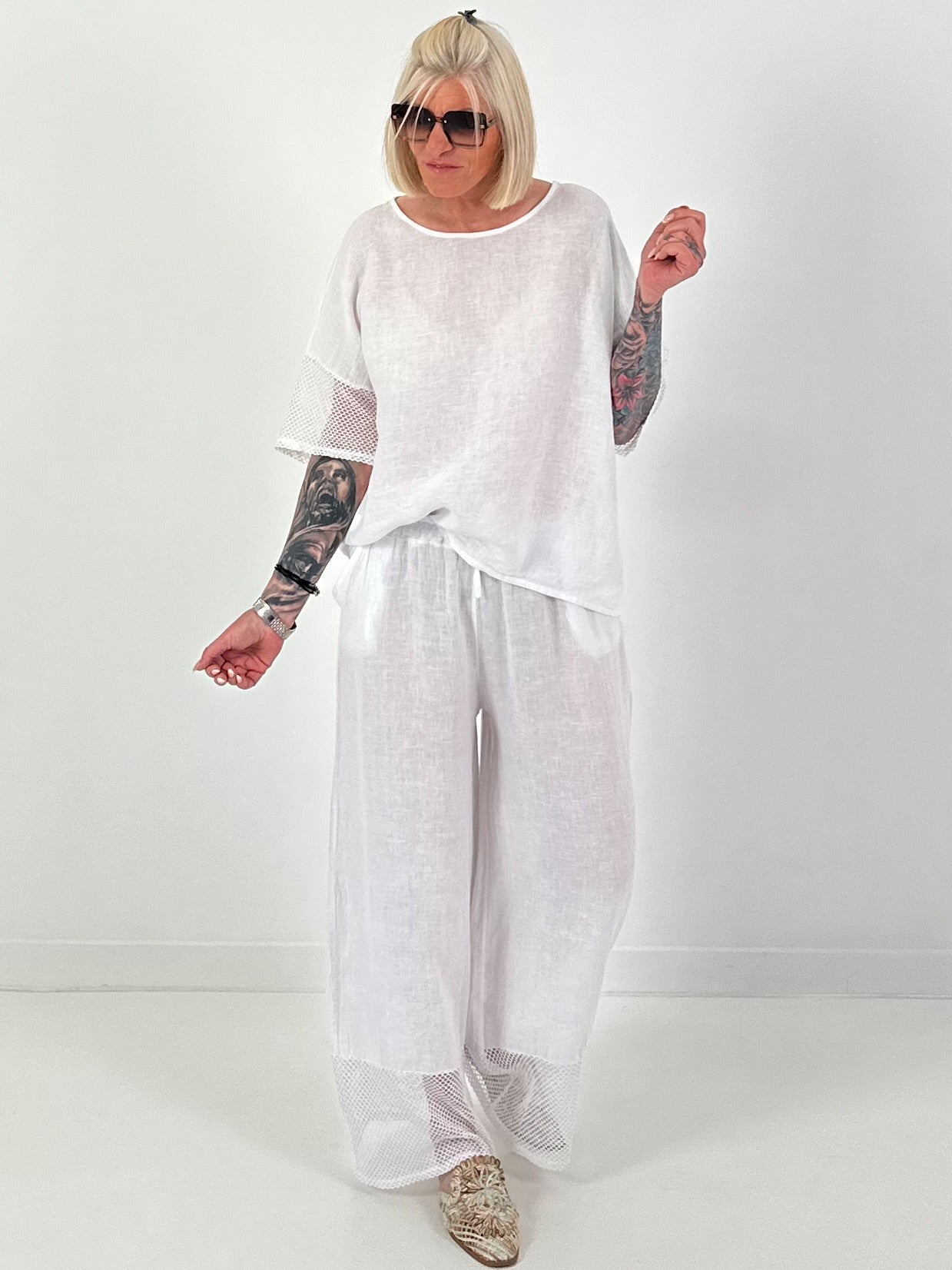 Linen Shirt with Short Sleeves - White