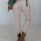 Hose mit elastischem Bund und seitlichen Knopfleisten - beige