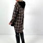 Geruite capuchonjas, model "Plaid Edit" - bruin-veelkleurig