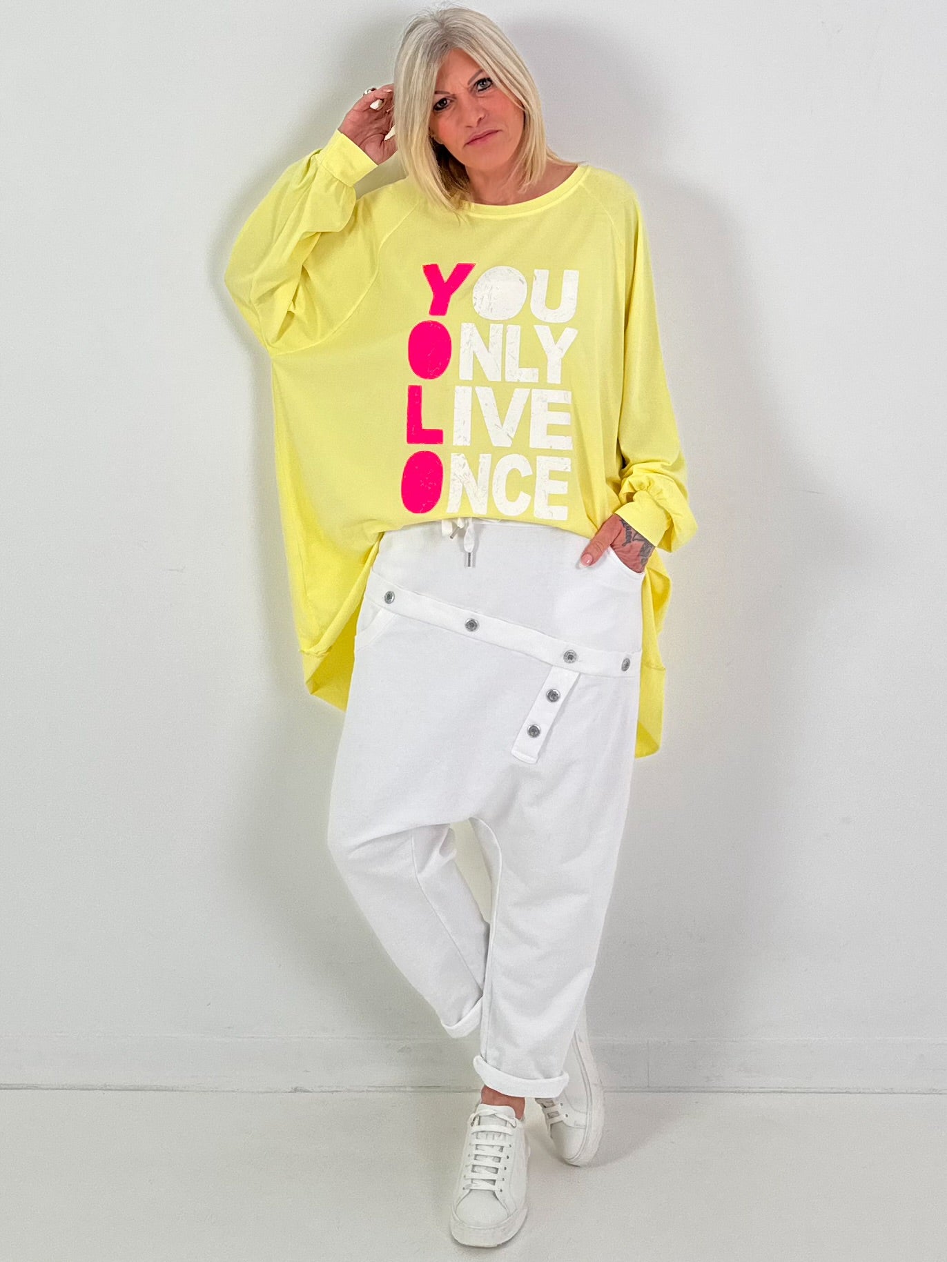 Oversized Shirt Modell "Life Power" - gelb