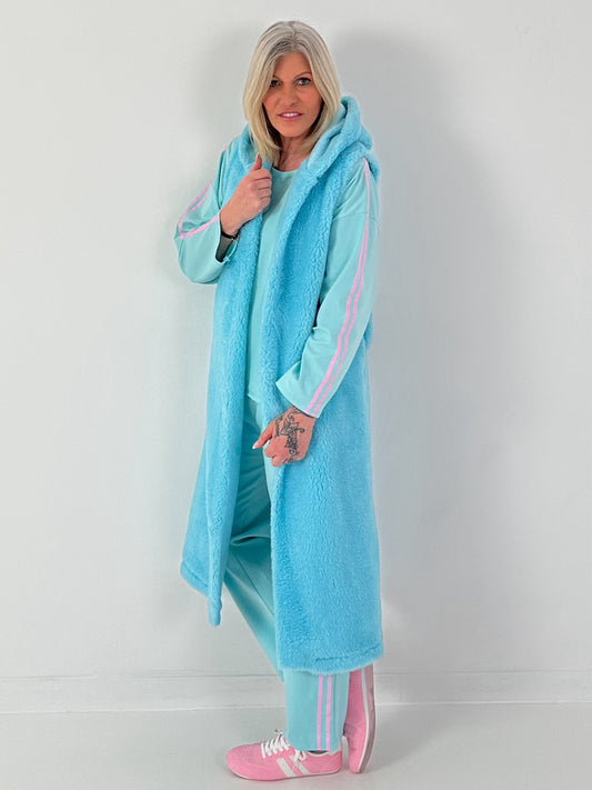 Long Teddy Weste - türkis