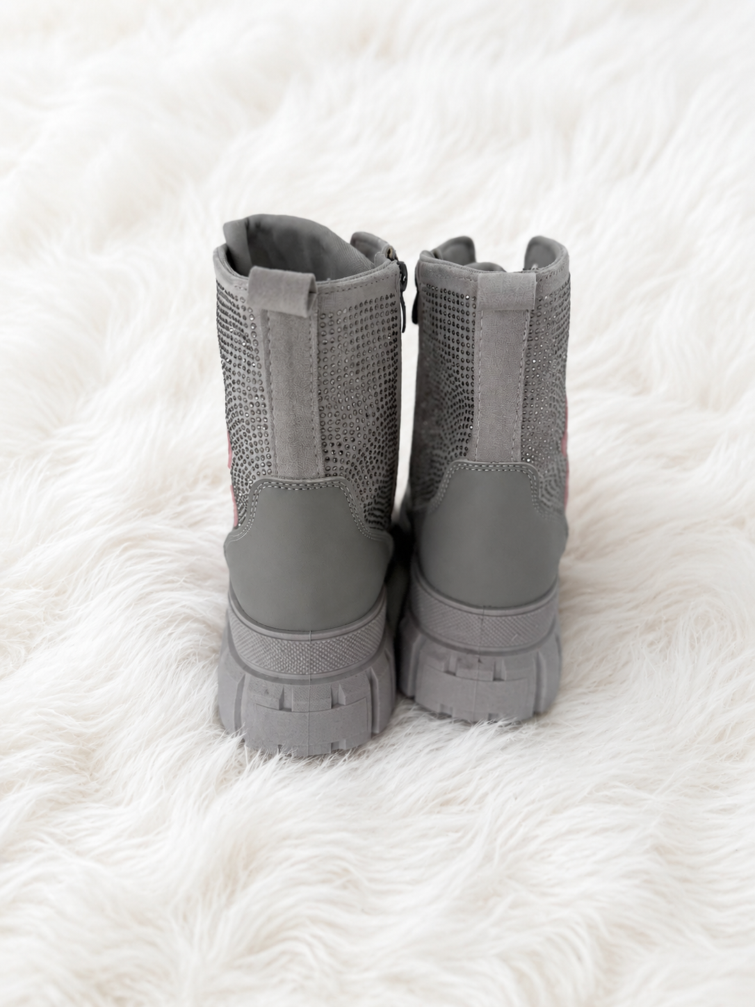 High-top sneakers in suede look with rhinestones - grey