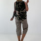 Striped top with ruffled collar - taupe-dark brown