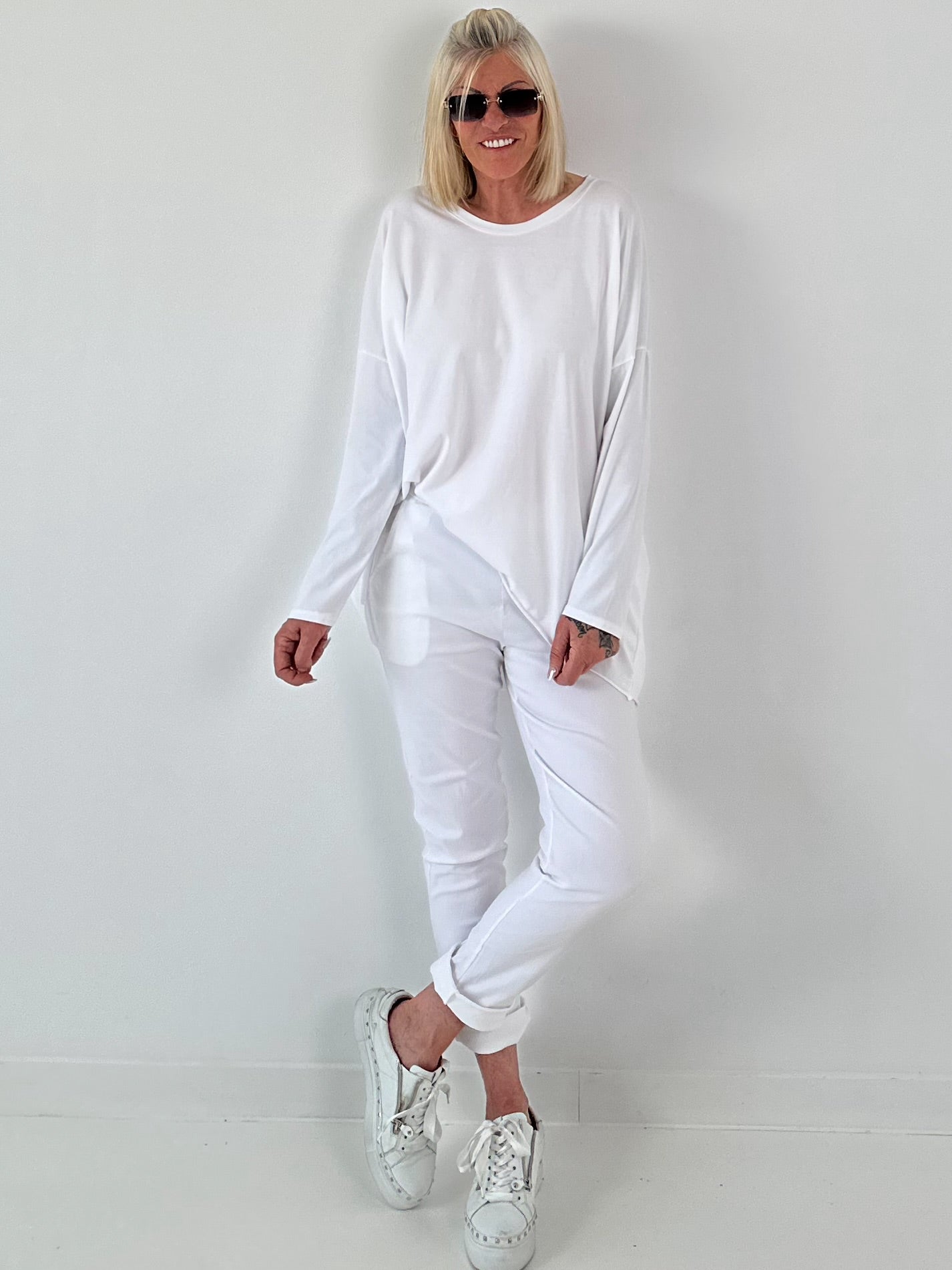 Oversized Shirt stone washed - weiss