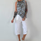 Striped top with ruffled collar - taupe-dark brown