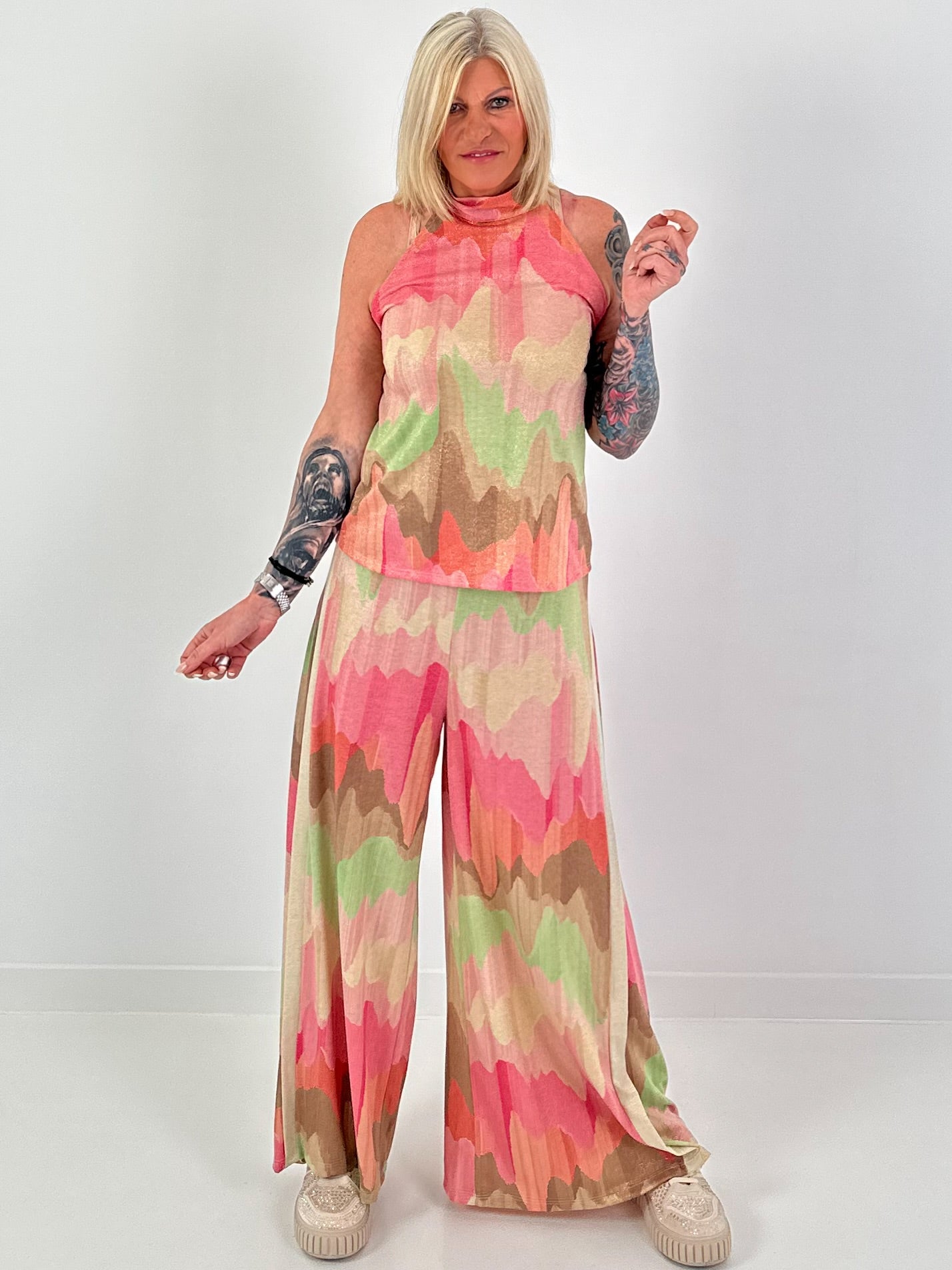 Two-piece set with pattern and Lurex - pink-mint-beige