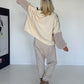 Oversized Sweater mit Strickeinsatz - beige-oliv-mehrfarbig