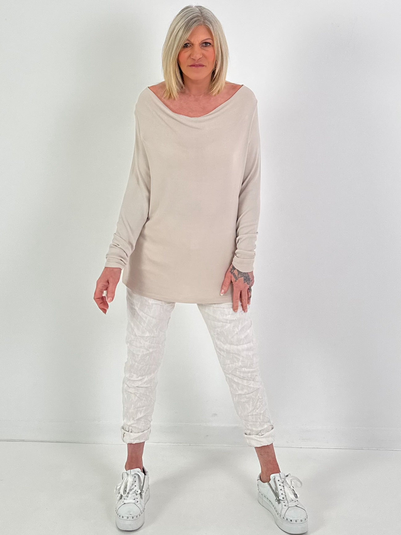 Shirt met watervalhals - beige