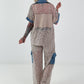 Ausgefallener Zweiteiler mit aufwendigen Denim Details- beige