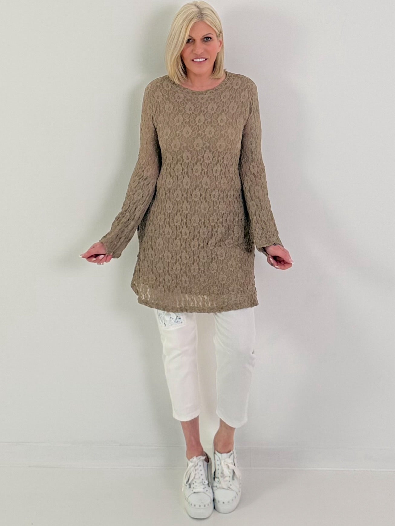 Spitzentunika/Kleid mit Eingriffstaschen - taupe