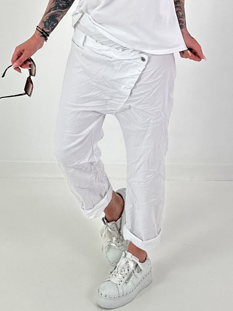 Baggy Hose im Layering Look - weiss