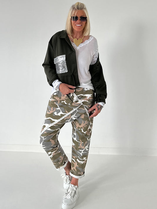 Jacket with sequin pockets - olive