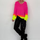 Pullover mit V-Ausschnitt - neonpink-mehrfarbig