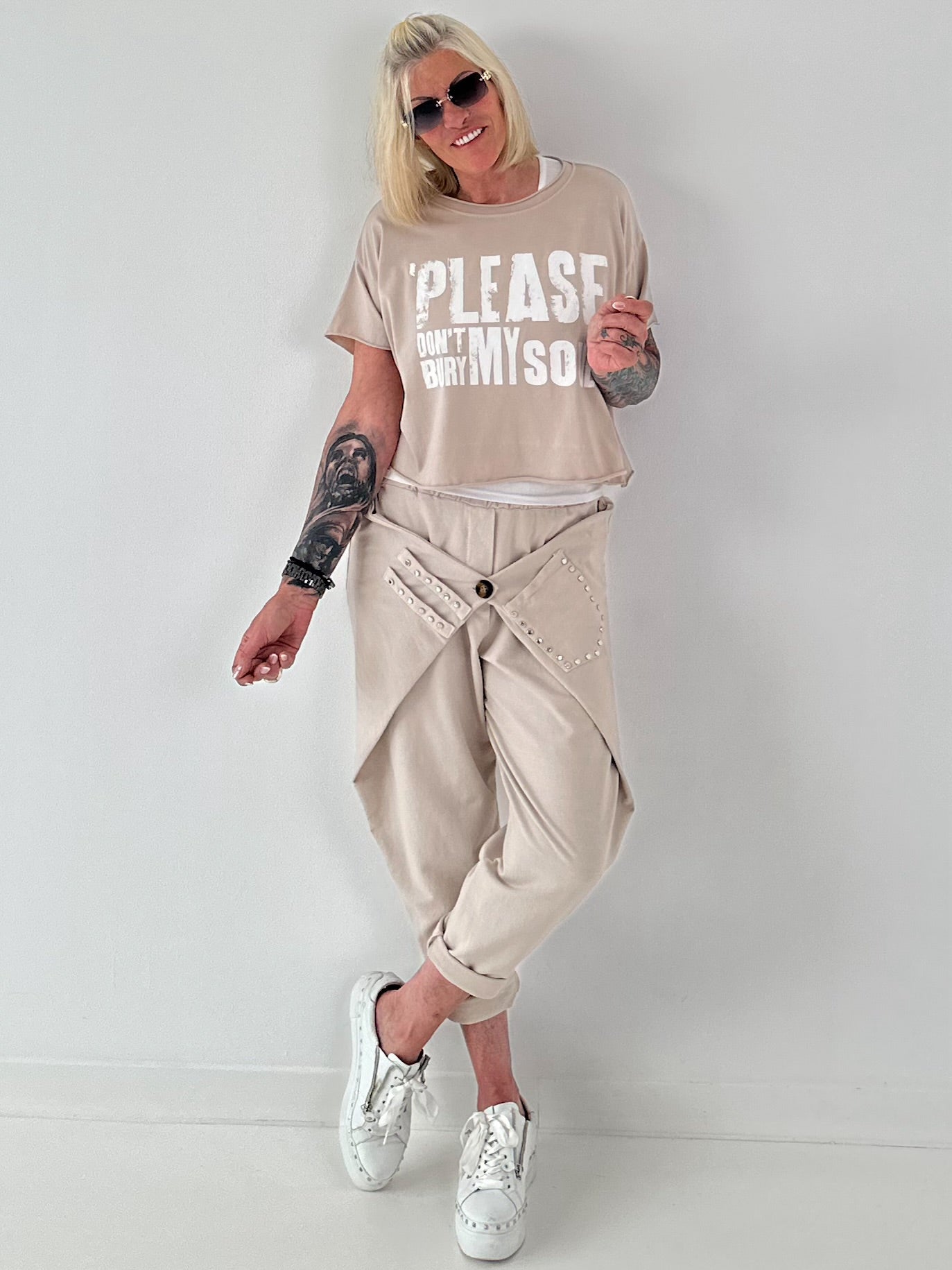 Sweatshirt Hose mit lässigen Details - beige