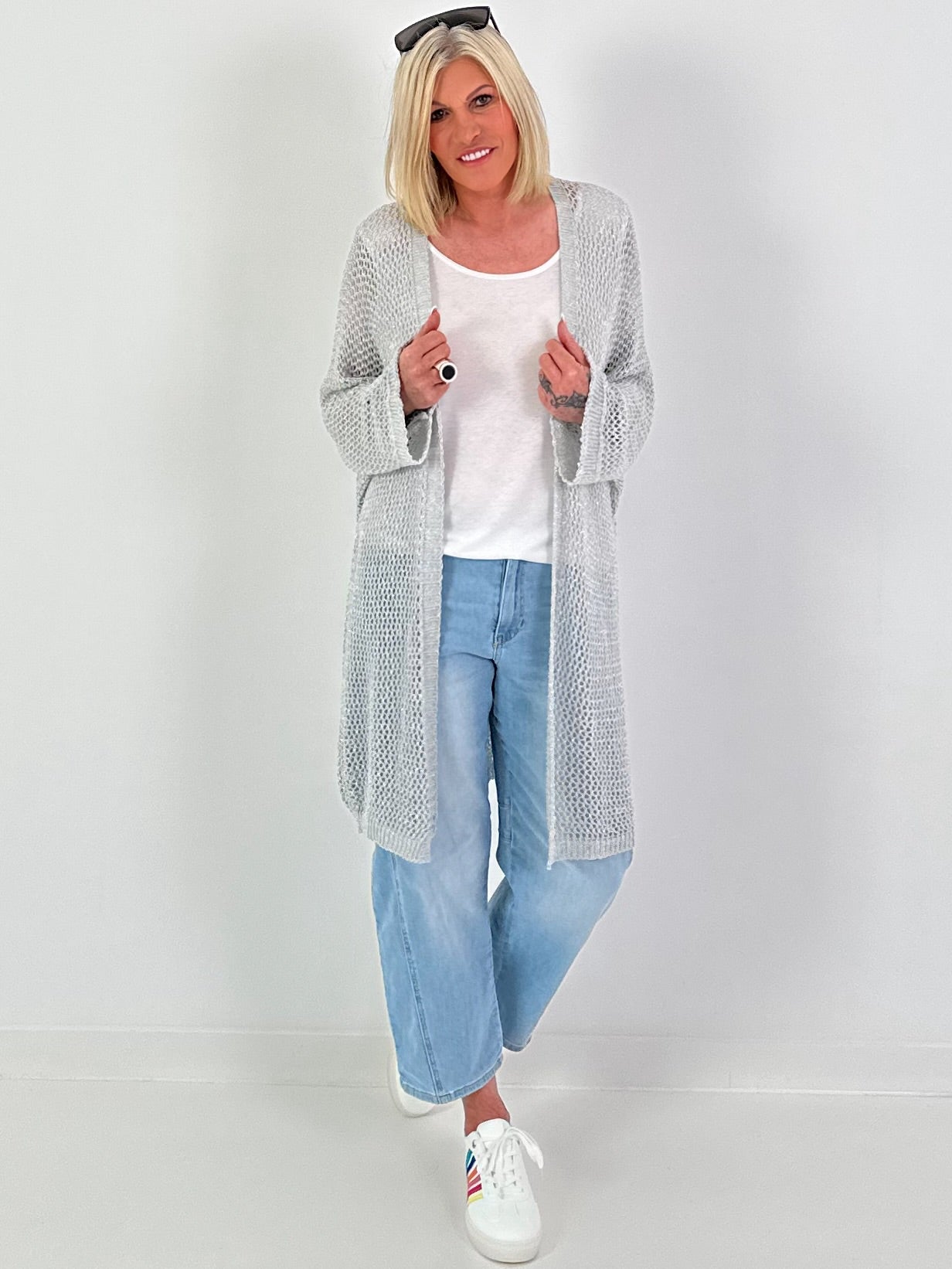 Crochet jacket with Lurex - grey