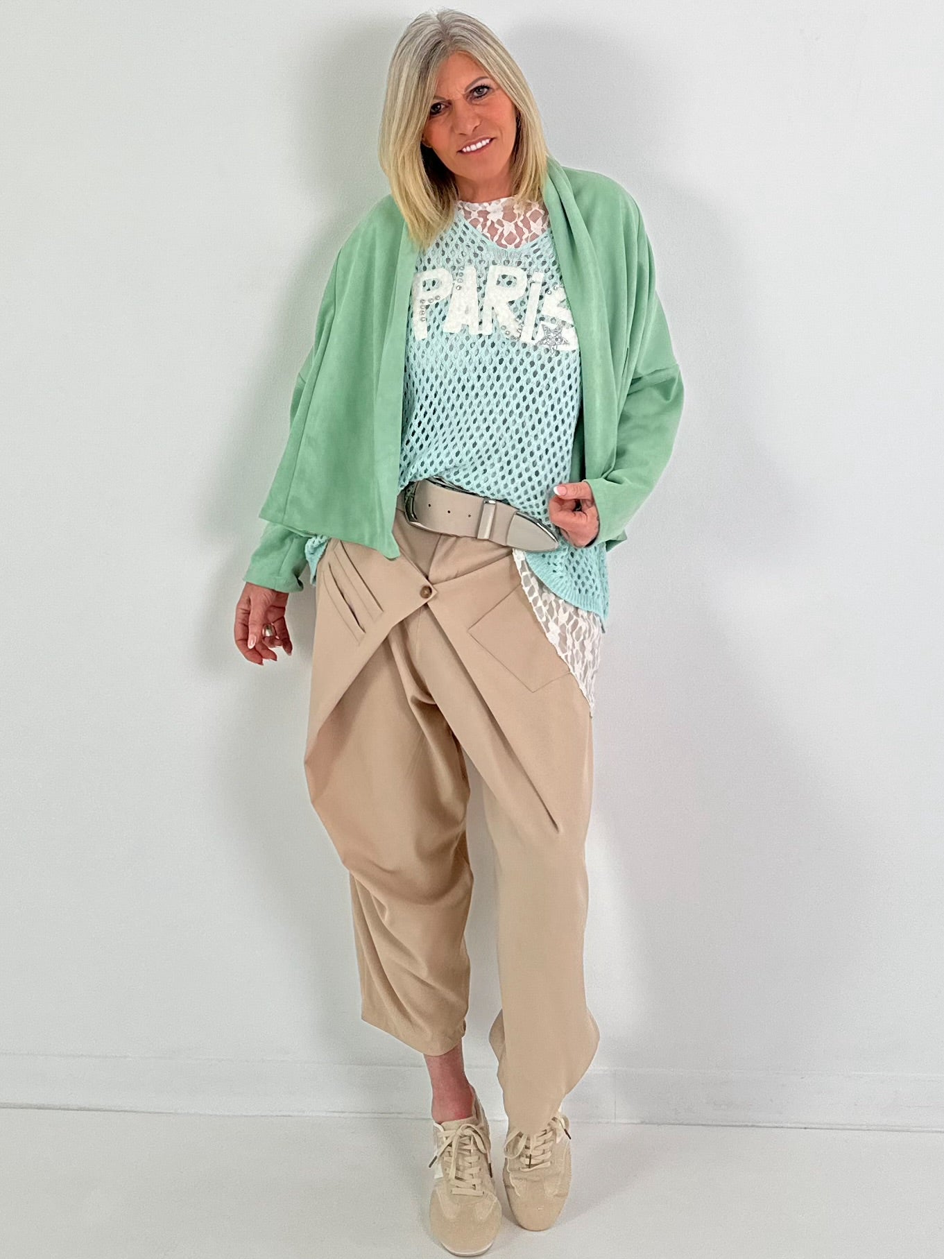 Crochet shirt with print - mint