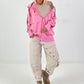 Stylische Sweatshirt Jacke mit großem Rückenpatch Dollar- rosa