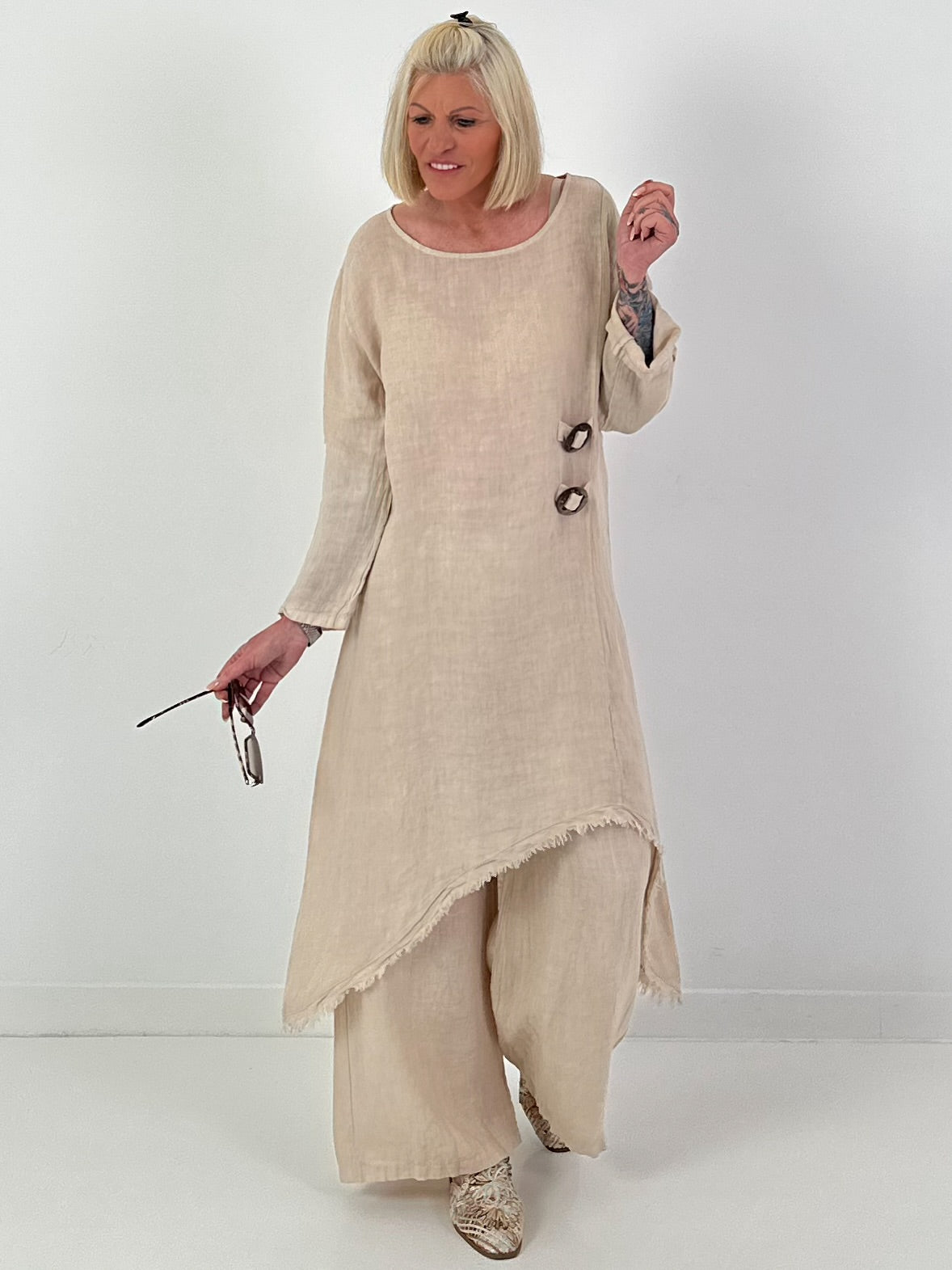 Linen two-piece set - beige