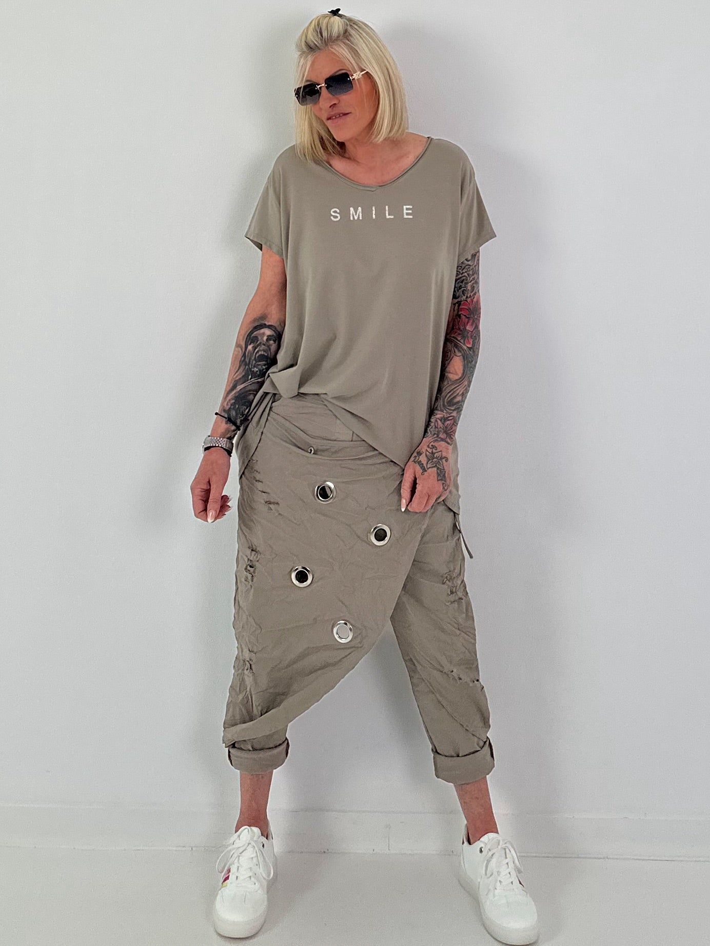 Stylische Hose im Knit-Look - taupe