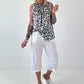 Striped top with ruffled collar - taupe-dark brown