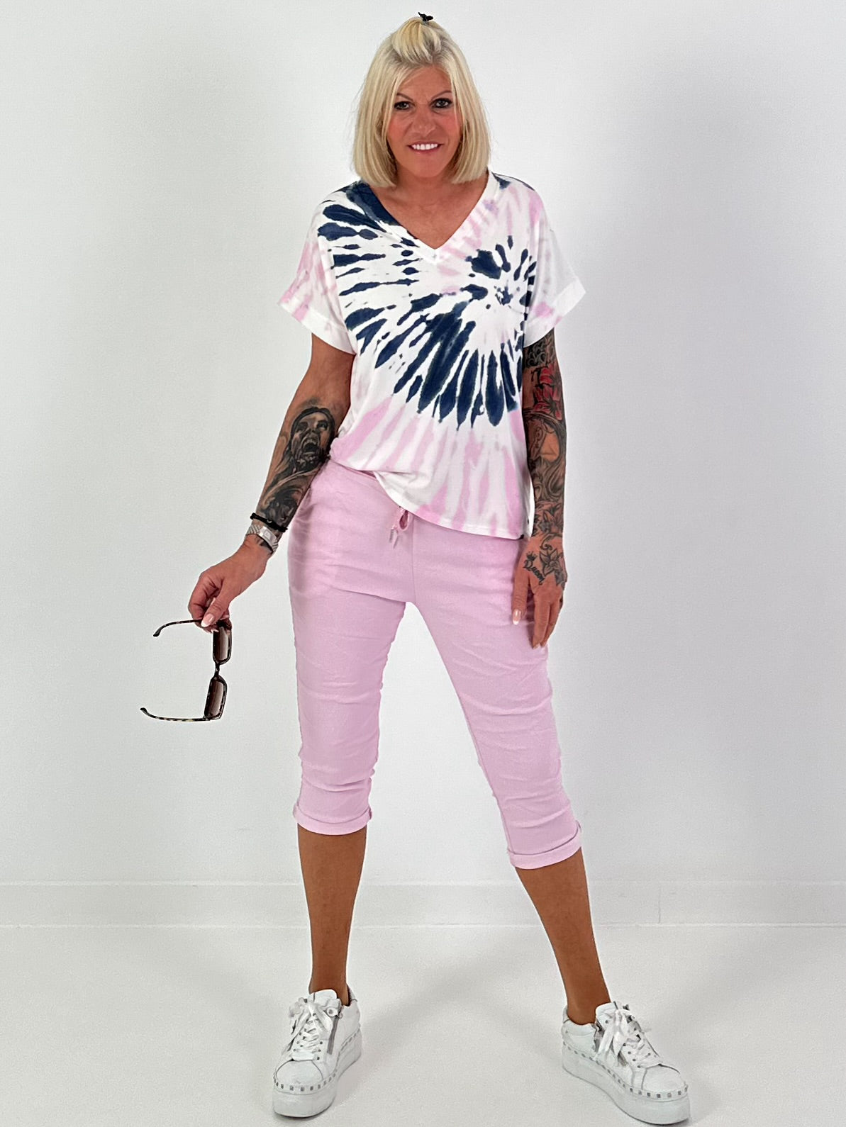 Capri Pants with Tie Waist - pink