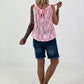 Halter-Neck Top with Allover Pattern - white-pink
