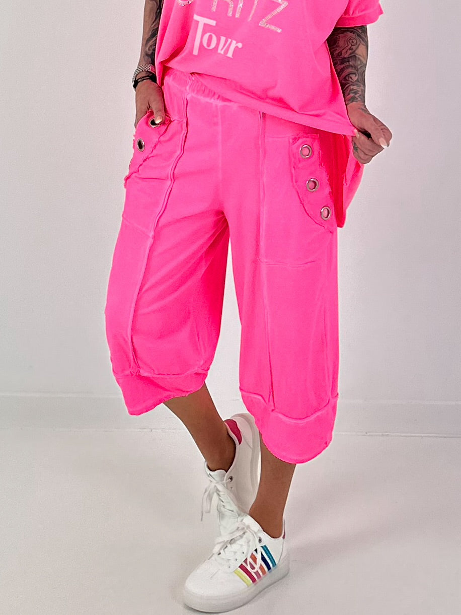 Lässige Sweathose mit Ösendetails - neonpink