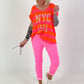 Knitted sweater with short sleeves NYC - neon orange-neon pink