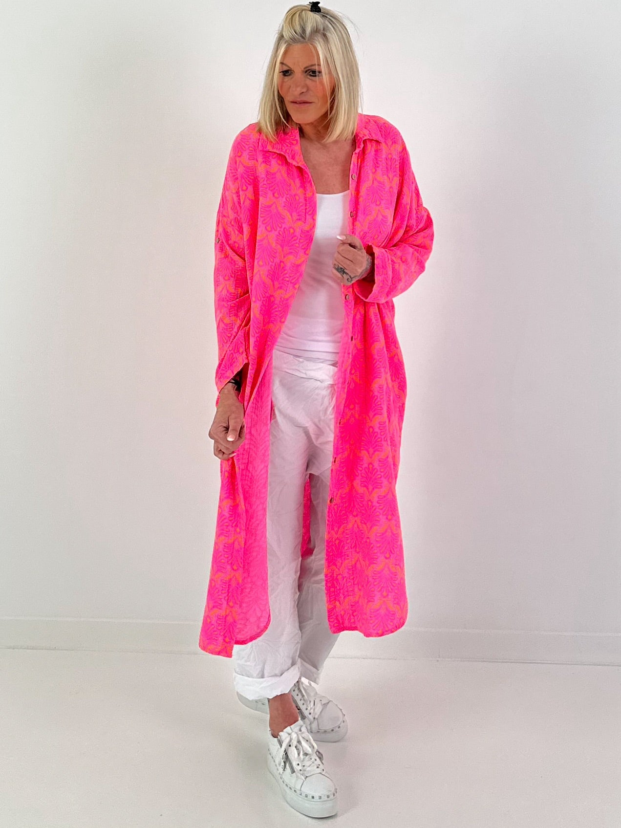 Long Muslin Blouse - neon pink