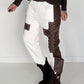Sweathose im Materialmix - weiss-mokka