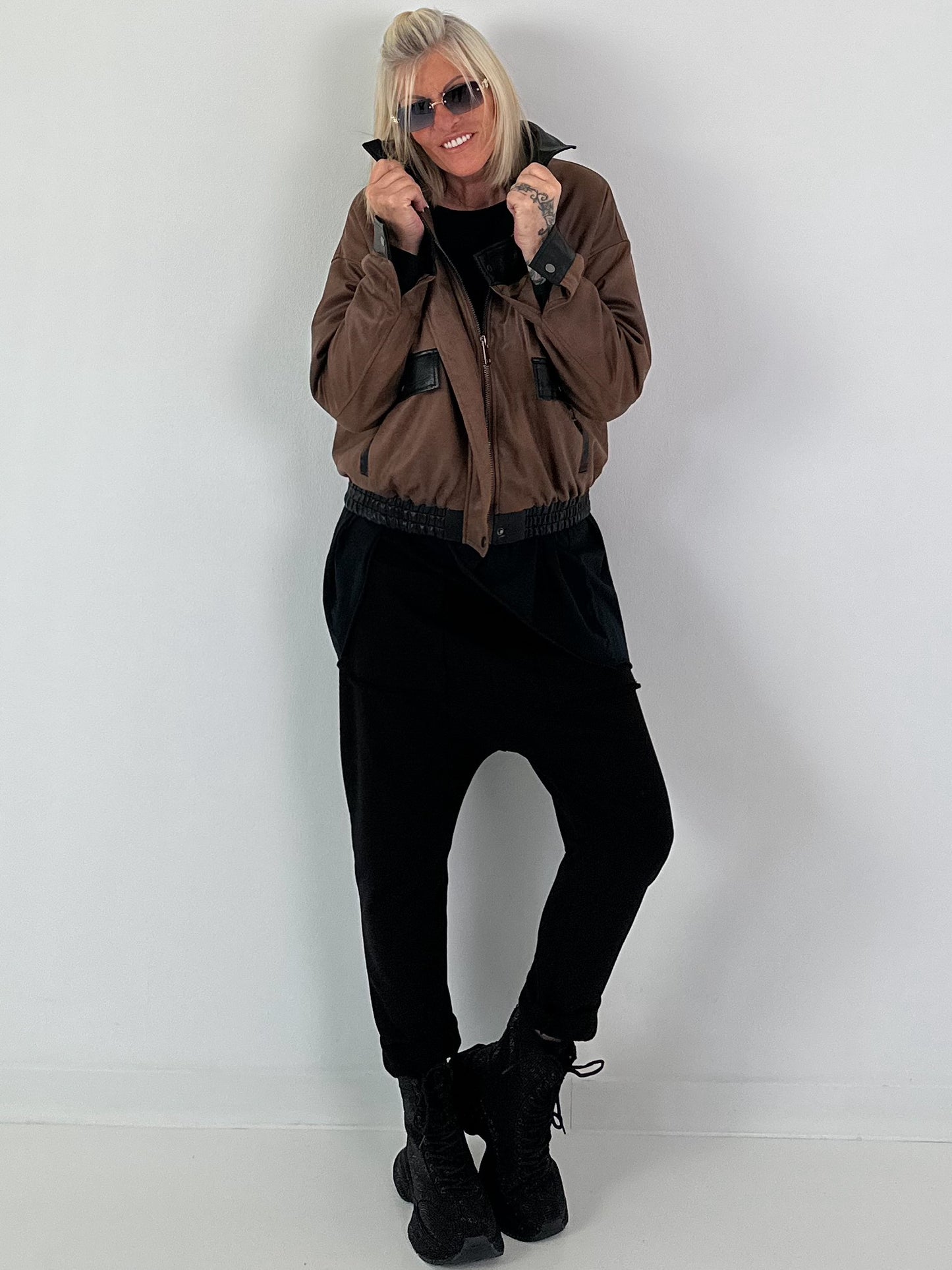 Vintage blouson in leather look - mocha