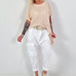 Häkelshirt mit Fransen asymmetrisch - beige