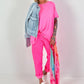 Boyfriend Hose mit Herzknöpfen - neonpink