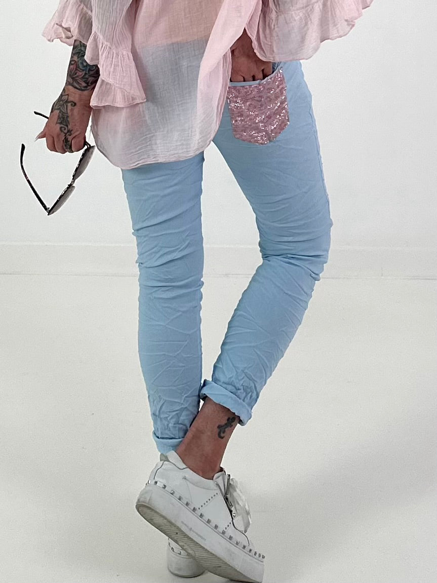 Broek met sterren - lichtblauw