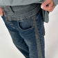 Jeans with double waistband and leopard details - denim-grey