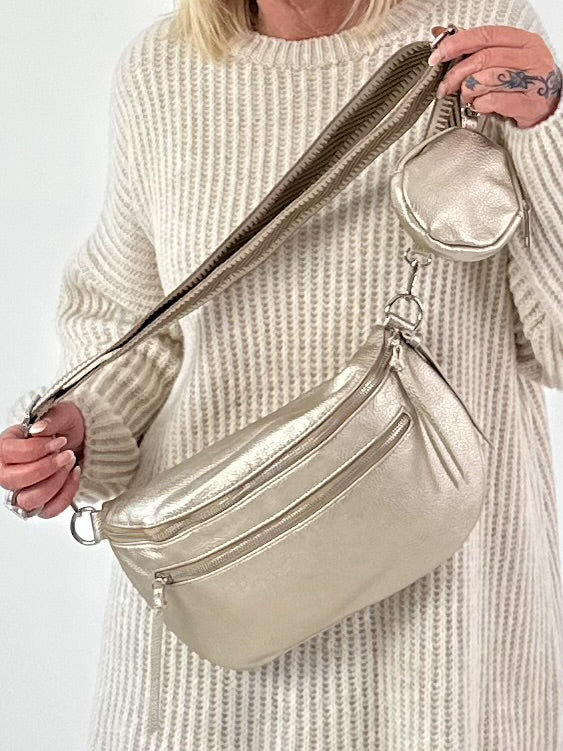 Crossbody bag in leather look, model "The Edit Bag" - gold