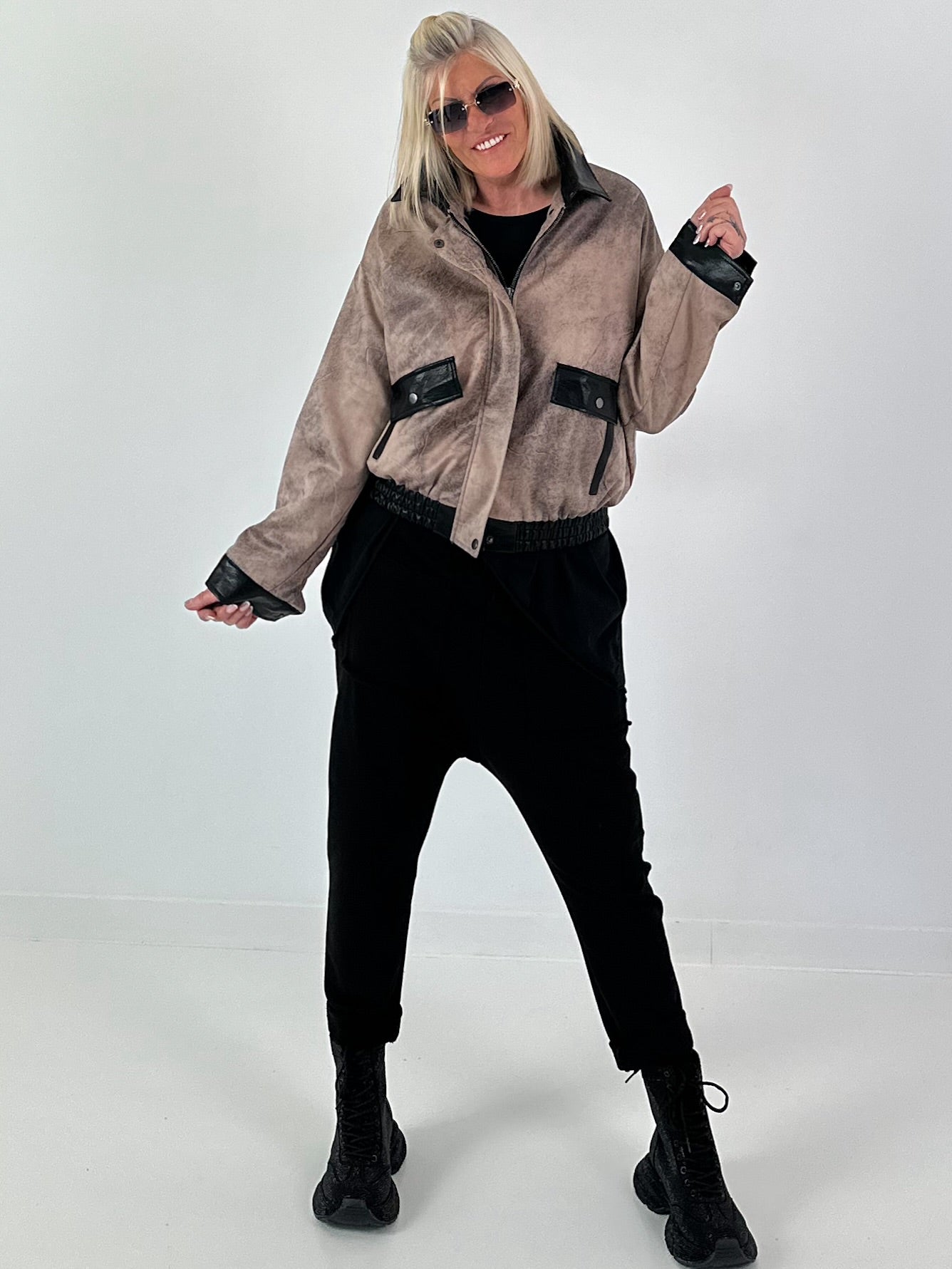 Vintage leather-look blouson jacket - taupe