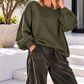 Balloon sweater with ruched sleeves - olive