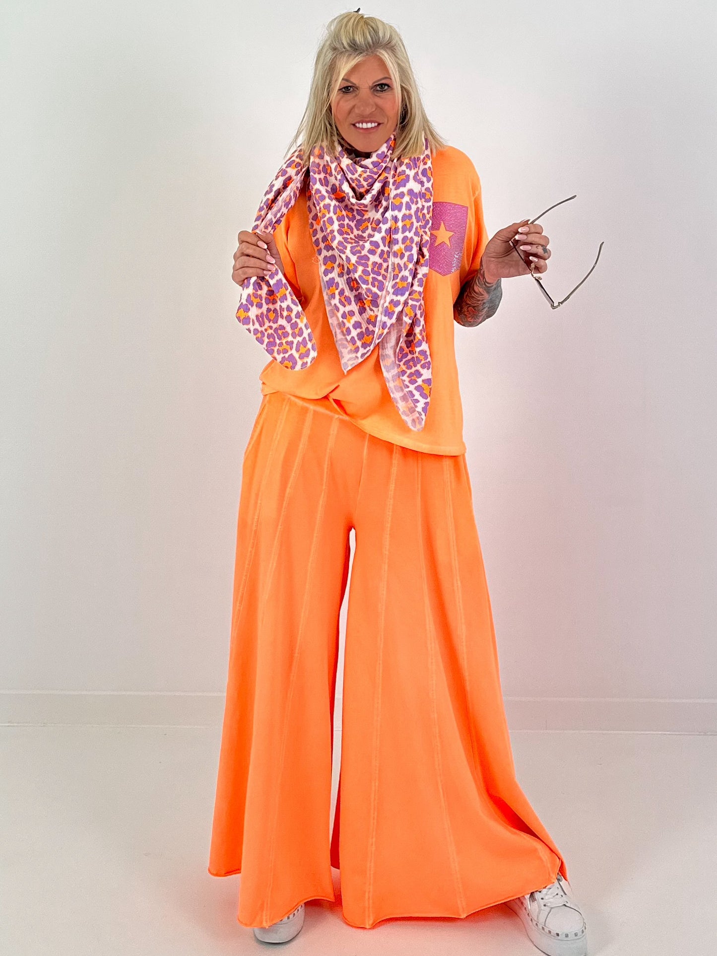 Sweat Palazzo Pants - neon orange