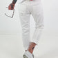 Jeans with waistband details - white