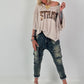 Strick Shirt mit Leo-Print - beige