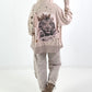 Stylische Sweatshirt Jacke mit großem Rückenpatch Tiger- beige