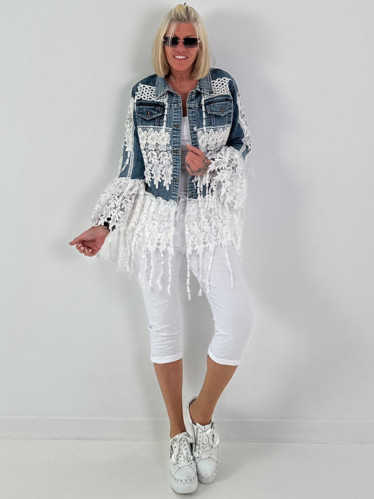 Boho Jeansjacke mit besonderen  Details - denim-weiss