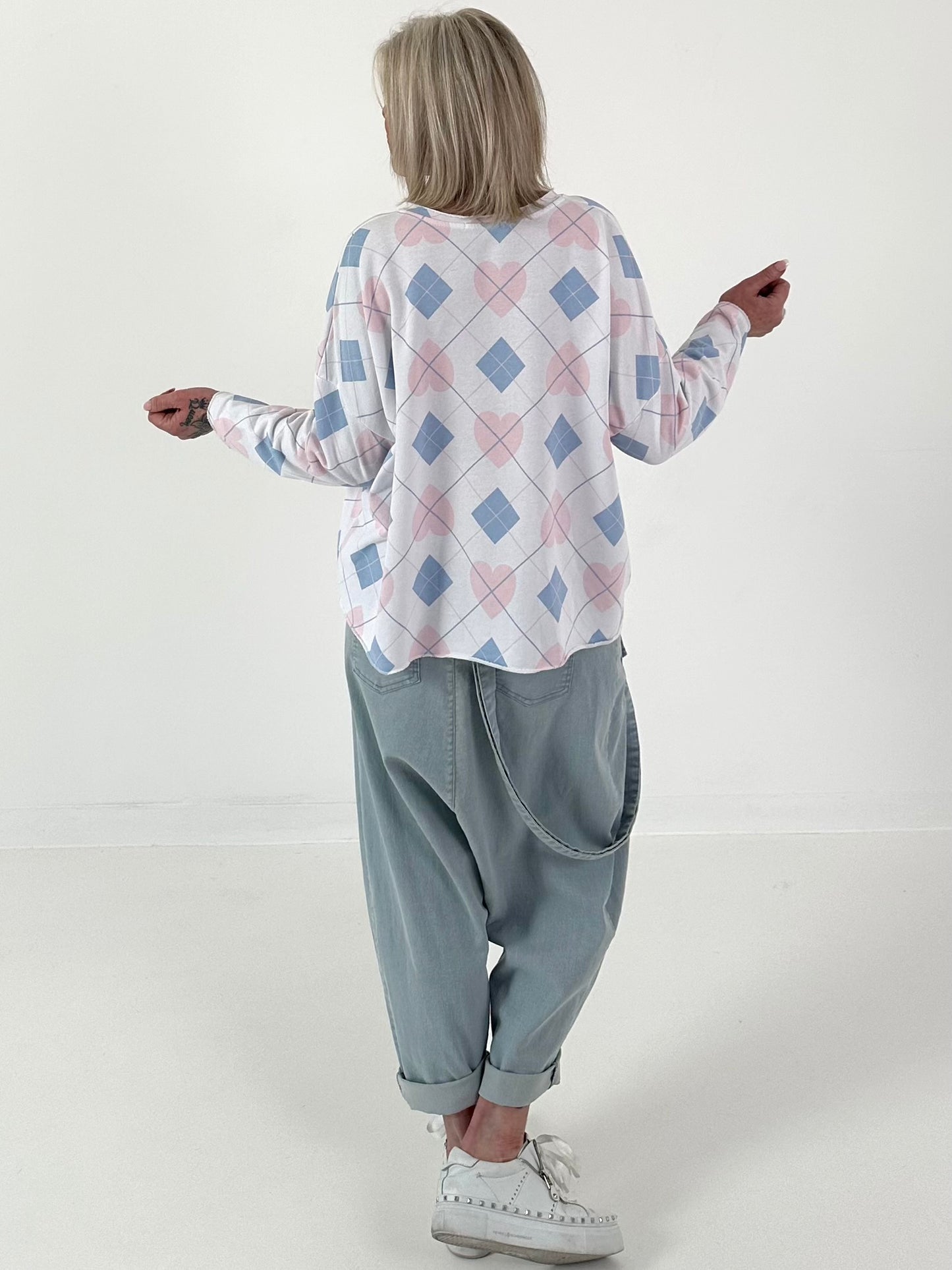 Sweater Raute/Herz - weiss