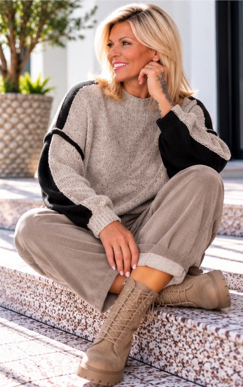 Two Colors Sweater - black-taupe