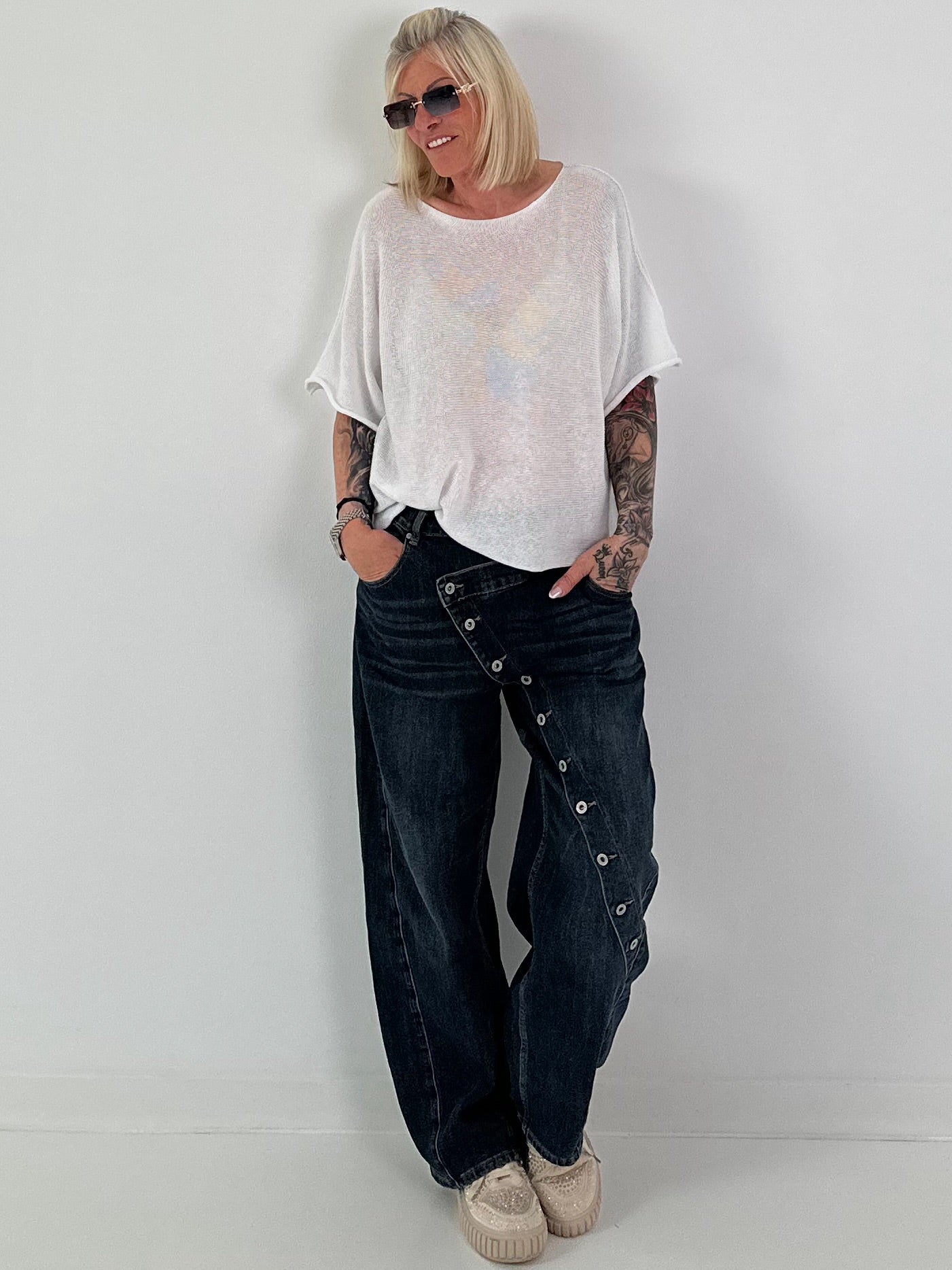 Leichter Pullover mit halben Arm - weiss