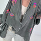 Oversized Muslin Blouse with Colorful Bead Embroidery - Anthracite